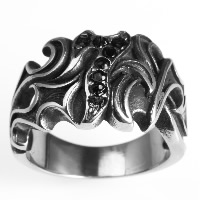 Нержавеющая сталь Человек палец кольцо, титан, разный размер для выбора & со стразами & чернеют, продается PC