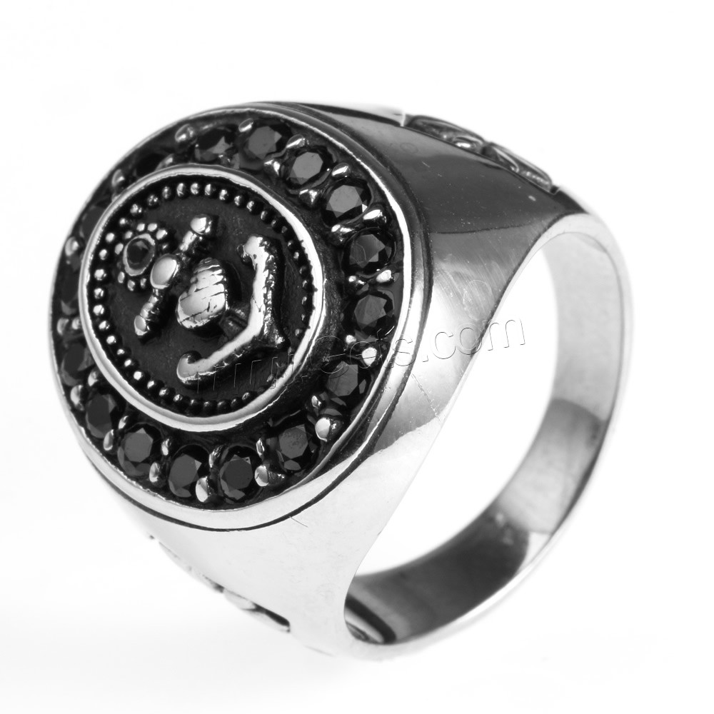 Нержавеющая сталь Человек палец кольцо, титан, Плоская овальная форма, разный размер для выбора & со стразами & чернеют, продается PC