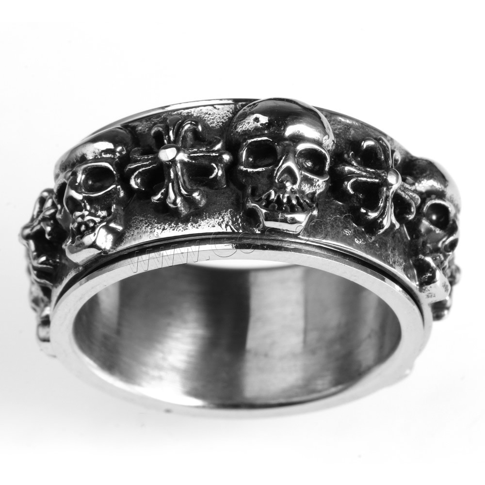 Нержавеющая сталь Человек палец кольцо, титан, с черепом рисунком & разный размер для выбора & чернеют, продается PC