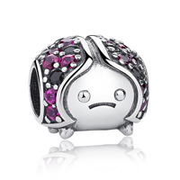 No Troll Thailand Sterling Silver European Beads, Ladybug, micro pave cubic zirconia & without troll Approx 5mm 