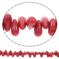 Natürliche Korallen Perlen, Tropfen, rot, 4x5mm-5x6mm, Bohrung:ca. 0.5mm, Länge:ca. 15.5 ZollInch, ca. 85PCs/Strang, verkauft von Strang