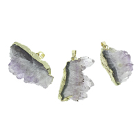 Natural Quartz Druzy Pendants, Amethyst, with iron bail, Nuggets, gold color plated, February Birthstone & druzy style - Approx 