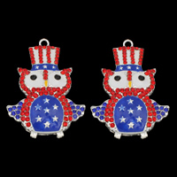 Zinc Alloy Animal Pendants, Owl, silver color plated, enamel & with rhinestone, multi-colored, lead & cadmium free Approx 2mm 