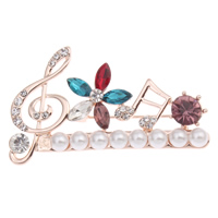 Crystal Brooch, Zinc Alloy, with ABS Plastic Pearl & Crystal, Flower, rose gold color plated, faceted & with rhinestone, lead & cadmium free 