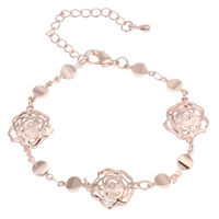 Zinc Alloy Crystal Bracelets, with Crystal, with 5cm extender chain, Flower, rose gold color plated, bar chain, lead & cadmium free Approx 6 Inch 