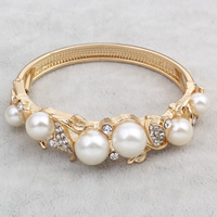 Fashion Zinc Alloy Bangle, with ABS Plastic Pearl, gold color plated, with rhinestone, lead & cadmium free Inner Approx Approx 7 Inch 