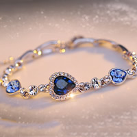 Zinc Alloy Rhinestone Bracelets, Heart, platinum color plated, faceted & with rhinestone, lead & cadmium free, 10mm Approx 6 Inch 
