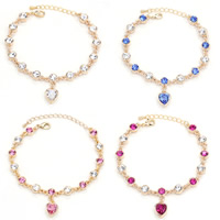 Zinc Alloy Rhinestone Bracelets, with 6.5cm extender chain, Heart, plated, charm bracelet & faceted & with rhinestone lead & cadmium free Approx 7 Inch 
