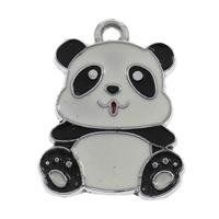 Zinc Alloy Animal Pendants, Panda, platinum color plated, enamel, white and black, lead & cadmium free Approx 2mm 