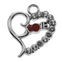 Zinc Alloy Heart Pendants, word love, platinum color plated, enamel & with rhinestone, red, lead & cadmium free Approx 2mm 