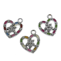 Zinc Alloy Heart Pendants, platinum color plated, enamel & with rhinestone, multi-colored, lead & cadmium free Approx 2mm 