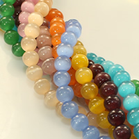 Katzenauge Perlen, rund, keine, 8mm, Bohrung:ca. 1mm, Länge:ca. 14 ZollInch, ca. 48PCs/Strang, verkauft von Strang
