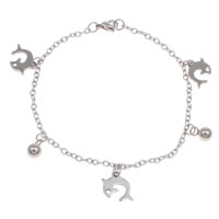 Stainless Steel Charm Bracelet, Dolphin, oval chain, original color, 1mm- Approx 8.5 Inch 
