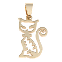 Stainless Steel Animal Pendants, Cat, gold color plated Approx 