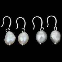 Sterling Silver Pearl Drop Earring, Freshwater Pearl, with 925 Sterling Silver, Baroque, natural Grade AA, 11-12mm 