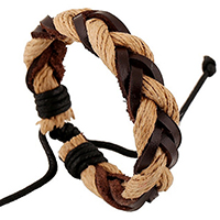 Unisex Bracelet, Cowhide, with Linen, braided bracelet & adjustable, 6mm Approx 5.1 Inch 
