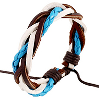 Unisex Bracelet, Cowhide, with Waxed Cotton Cord & PU Leather, braided bracelet & adjustable, 15mm Approx 6.6 Inch 