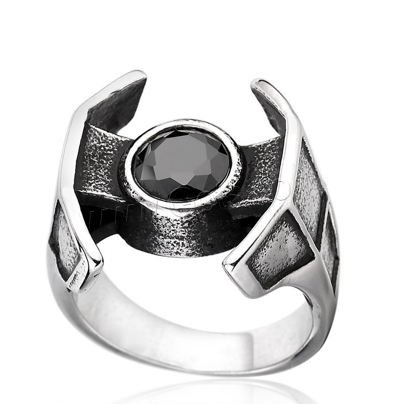 Men Stainless Steel Ring in Bulk, 316L Stainless Steel, different size for choice & with rhinestone & blacken, Sold By PC