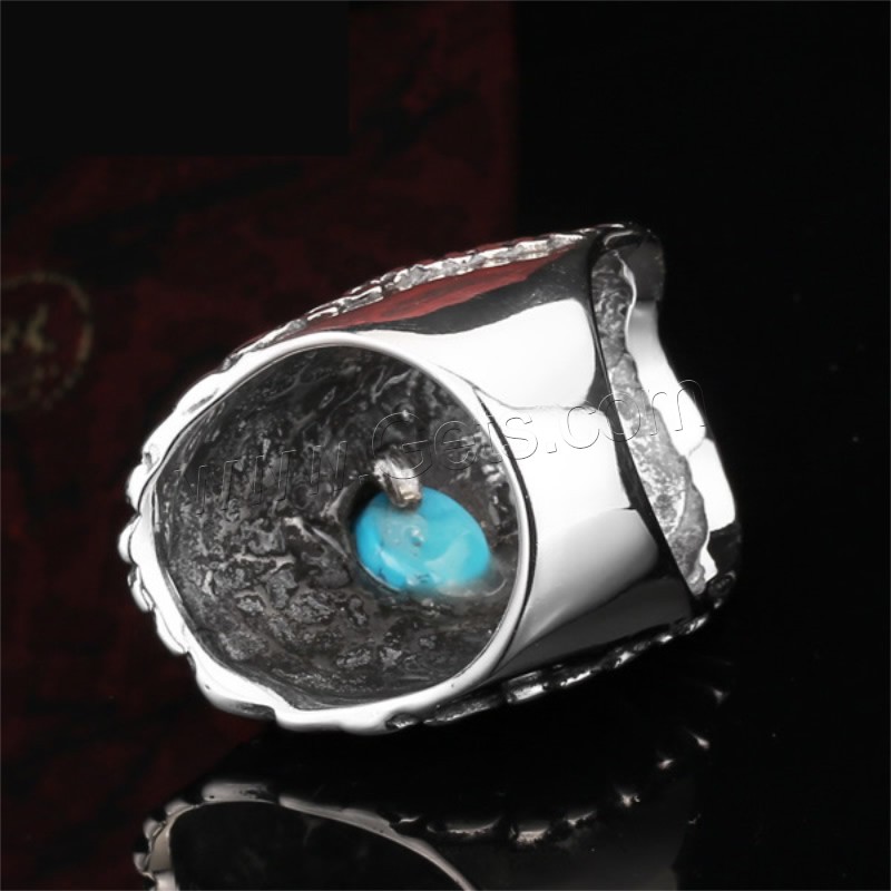 Gemstone Stainless Steel Finger Ring, 316L Stainless Steel, with Synthetic Turquoise, different size for choice & blacken, Sold By PC