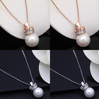 Zinc Alloy Iron Chain Necklace, with ABS Plastic Pearl & iron chain, with 4cm extender chain, Crown, plated, box chain & with rhinestone lead & cadmium free, 400mm Approx 15.5 Inch 