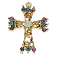 Zinc Alloy Cross Pendants, gold color plated, with rhinestone, multi-colored, lead & cadmium free Approx 2.2mm 