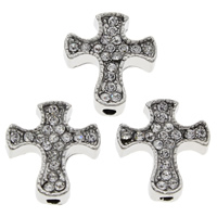 Zinc Alloy Jewelry Beads, Cross, platinum color plated, with rhinestone, lead & cadmium free Approx 1mm 