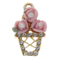 Zinc Alloy Rhinestone Pendants, with Polymer Clay, Flower Basket, gold color plated, with rhinestone, lead & cadmium free Approx 1.5mm 