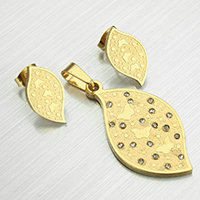 Bijoux strass en acier inoxydable Set, pendentif & boucle d'oreille, oeil de cheval, Placage de couleur d'or, avec strass  Environ Vendu par fixé