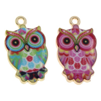 Zinc Alloy Animal Pendants, Owl, gold color plated, enamel & decal lead & cadmium free Approx 1mm 