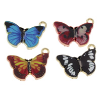 Zinc Alloy Animal Pendants, Butterfly, gold color plated, enamel & decal lead & cadmium free Approx 1mm 