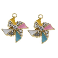 Zinc Alloy Enamel Pendants, Pinwheel, gold color plated, with rhinestone, multi-colored, lead & cadmium free Approx 1.5mm 