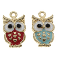 Zinc Alloy Animal Pendants, Owl, gold color plated, enamel & with rhinestone lead & cadmium free Approx 1mm 