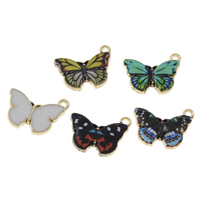 Zinc Alloy Animal Pendants, Butterfly, gold color plated, enamel & decal lead & cadmium free Approx 1.5mm 