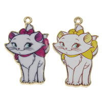 Zinc Alloy Animal Pendants, Cat, gold color plated, enamel & decal lead & cadmium free Approx 1mm 