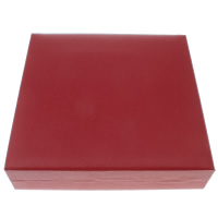 PU Leather Necklace Box, with Cardboard & Velveteen, Square, red 