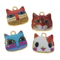 Zinc Alloy Animal Pendants, Cat, gold color plated & enamel & decal, lead & cadmium free Approx 2mm 