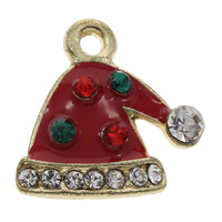 Zinc Alloy Christmas Pendants, Christmas Hat, gold color plated, Christmas jewelry & enamel & with rhinestone, red, lead & cadmium free Approx 1mm 