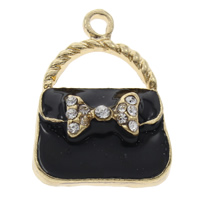 Zinc Alloy Handbag Pendants, gold color plated, enamel & with rhinestone, black, lead & cadmium free Approx 2mm 