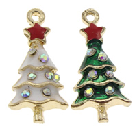 Zinc Alloy Christmas Pendants, Christmas Tree, gold color plated, Christmas jewelry & enamel & with rhinestone lead & cadmium free Approx 1mm 