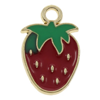 Zinc Alloy Fruit Shape Pendants, Strawberry, gold color plated, enamel, red, lead & cadmium free Approx 1.5mm 