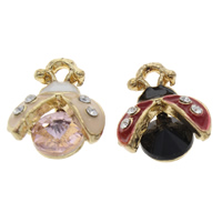 Zinc Alloy Animal Pendants, with Resin, Ladybug, gold color plated, enamel & faceted & with rhinestone lead & cadmium free Approx 1mm 