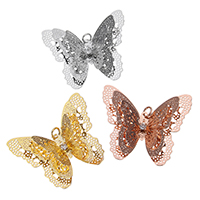 Animal Brass Pendants, Butterfly, plated, high quality plating and never fade & with rhinestone & hollow Approx 3.5mm 