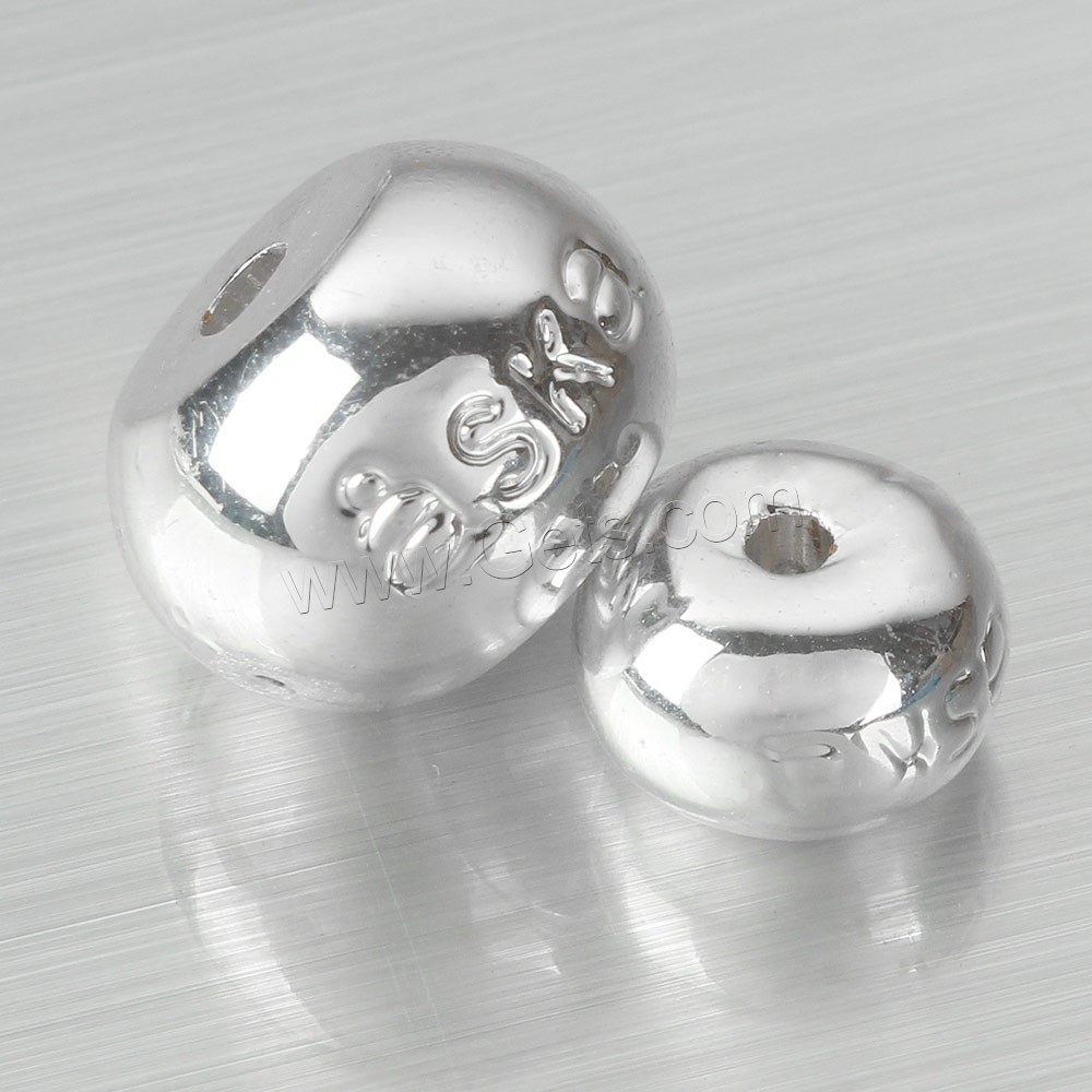 Латунь Бусины, Цилиндрическая форма, Толстые 925 стерлингового серебра покрытием, разный размер для выбора, продается PC