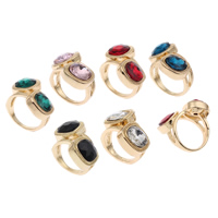 Glass Zinc Alloy Finger Ring, with Glass, gold color plated, faceted lead & cadmium free US Ring 