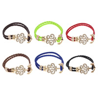 PU Leather Cord Bracelets, Zinc Alloy, with PU Leather, Anchor, gold color plated, nautical pattern & with rhinestone lead & cadmium free Approx 10 Inch 