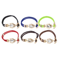 PU Leather Cord Bracelets, Zinc Alloy, with PU Leather, Anchor, gold color plated, nautical pattern & with rhinestone lead & cadmium free Approx 9.5 Inch 