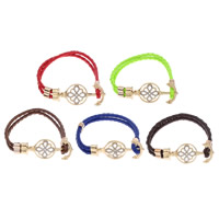 PU Leather Cord Bracelets, Zinc Alloy, with PU Leather, Anchor, gold color plated, nautical pattern & with rhinestone lead & cadmium free Approx 10 Inch 