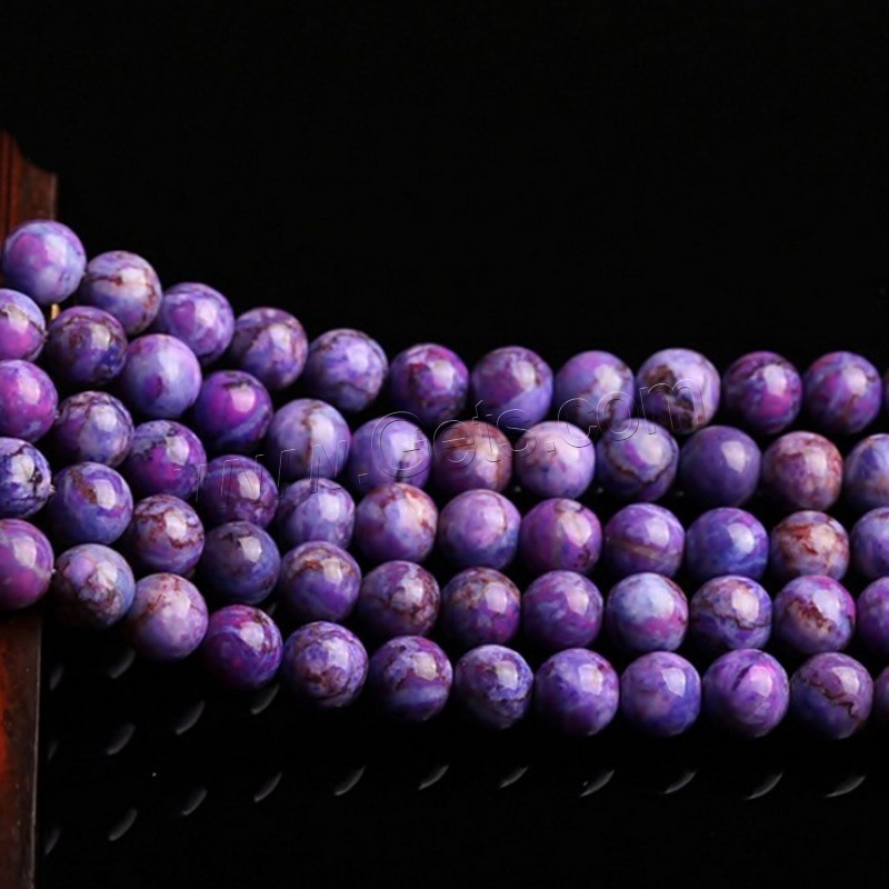 Sugilith Perle, rund, synthetische & verschiedene Größen vorhanden, Bohrung:ca. 1mm, Länge:ca. 15.3 ZollInch, verkauft von Strang