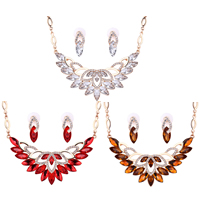 Rhinestone Zinc Alloy Jewelry Set, earring & necklace, with plastic earnut & Crystal, stainless steel post pin, with 5cm extender chain, Horse Eye, rose gold color plated, faceted & with rhinestone lead & cadmium free  Approx 16.5 Inch 