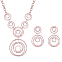 Rhinestone Zinc Alloy Jewelry Set, earring & necklace, with plastic earnut & iron chain, stainless steel post pin, with 5cm extender chain, rose gold color plated, oval chain & with rhinestone, lead & cadmium free  Approx 16.5 Inch 
